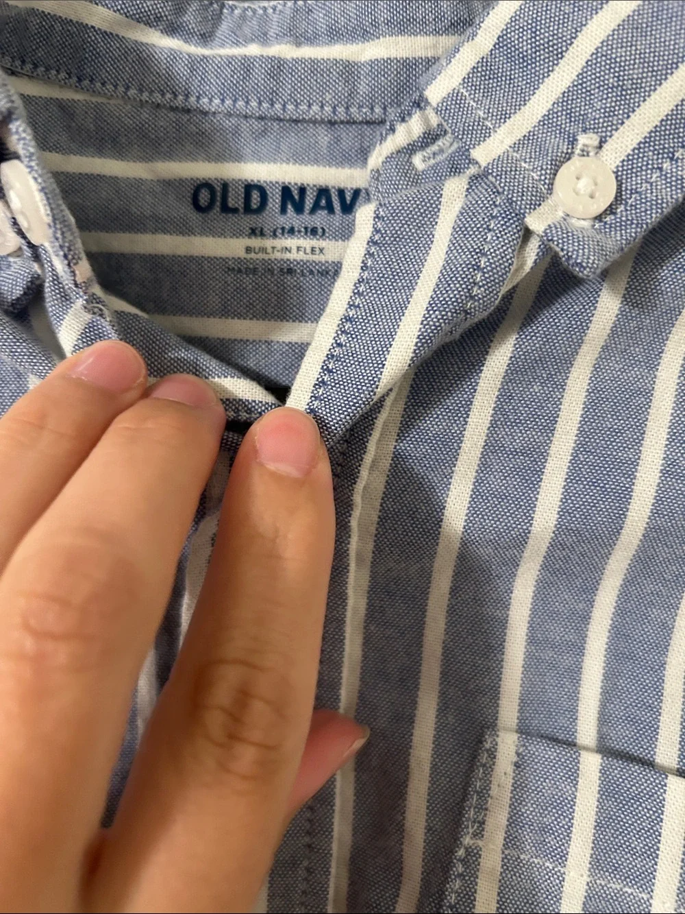 Girls Old Navy Light Blue and White Vertical Stripe Button-Down Shirt